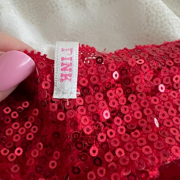 Victoria's Secret PINK BLING Sequin red Thong size small *please read* - Picture 3 of 8